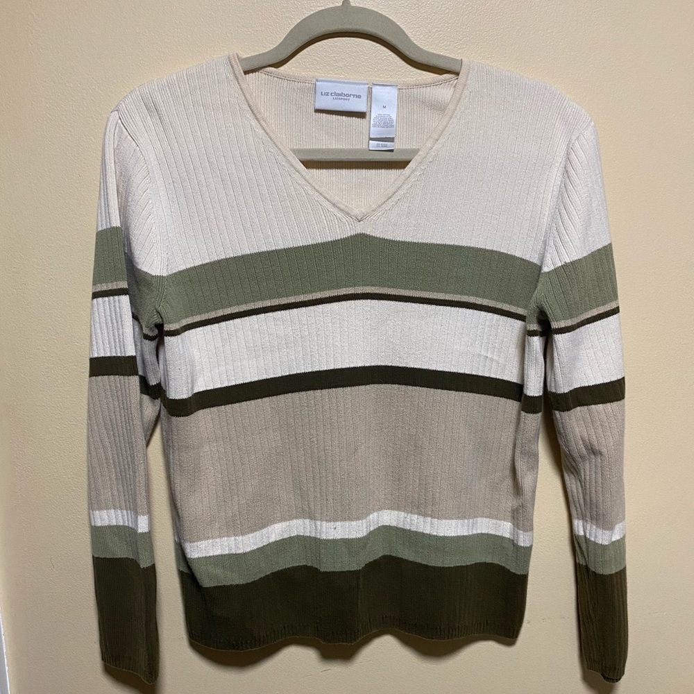 Liz Claiborne Lizsport V Neck Sweater Earth Colors Vintage